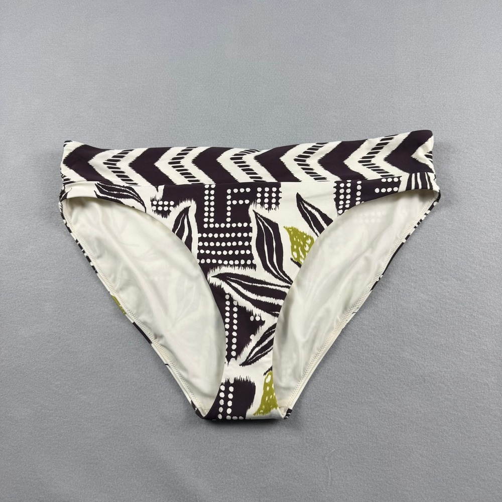 Calia Womens Size XL Bikini Bottom Brown White Topical Dots Wide Banded High Leg - Picture 2 of 9